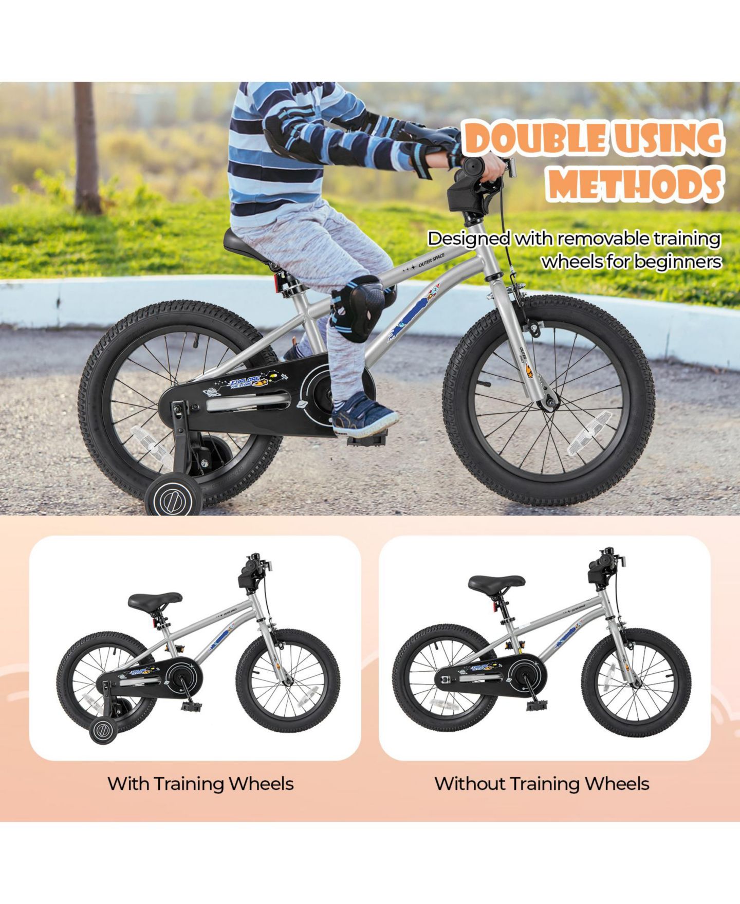 Детская игрушка SUGIFT 16-Inch High Carbon Steel Training-Wheel Adjustable Kids Bike, Ages 4-7, цвет: Чёрный — фото 6