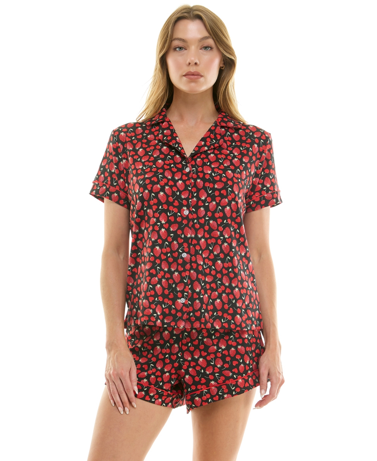 Roudelain Women's Short Sleeve Notch Collar And Shorts Set In Multi