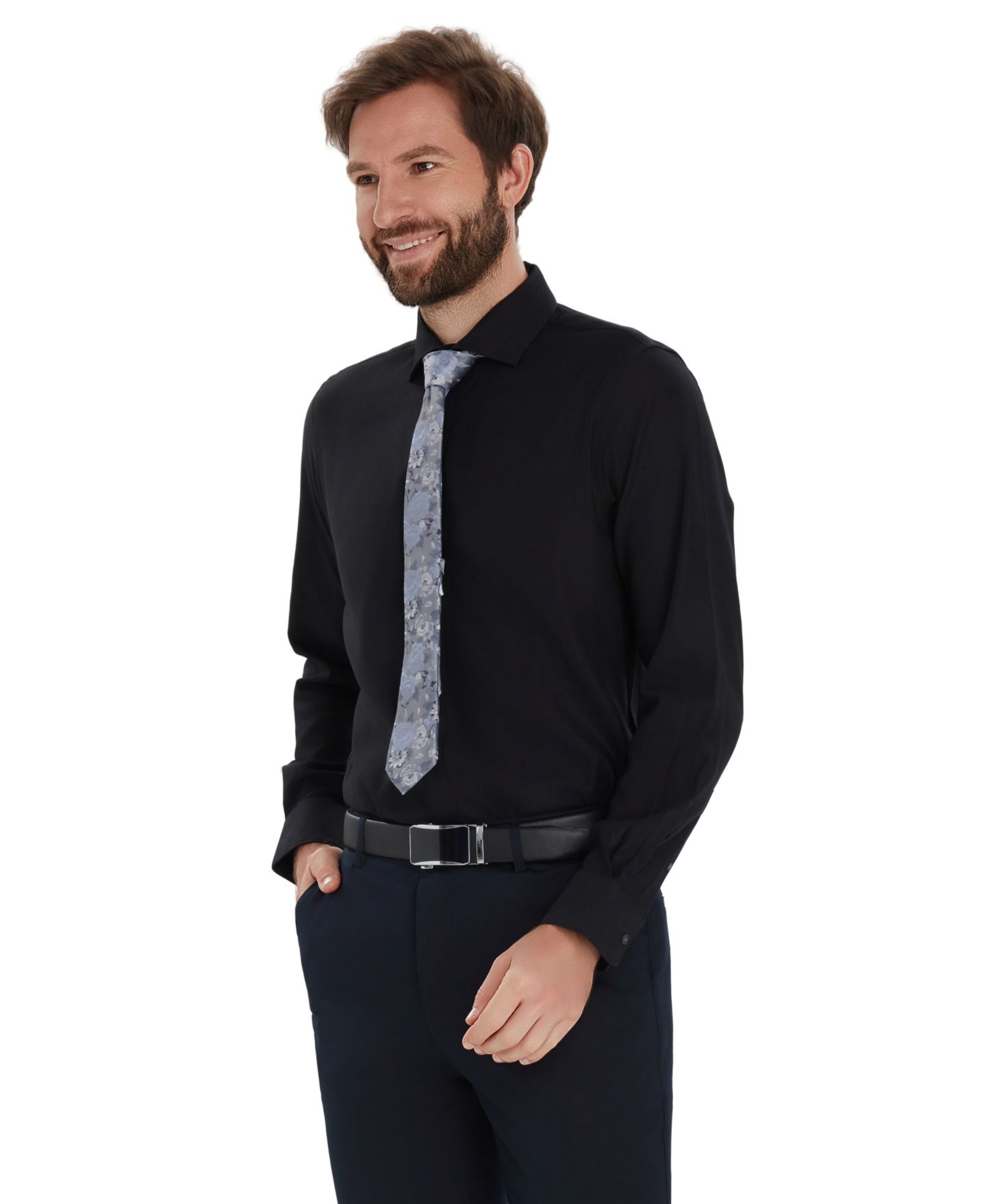 Мужская рубашка Bar III Diamond Dobby Slim-Fit Dress Shirt, цвет: Чёрный — фото 6