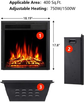 Electric Fireplace Heater Wooden Surround Firebox, Remote Control, Adjustable LED Flame, 750W/1500W Freestanding Fireplace