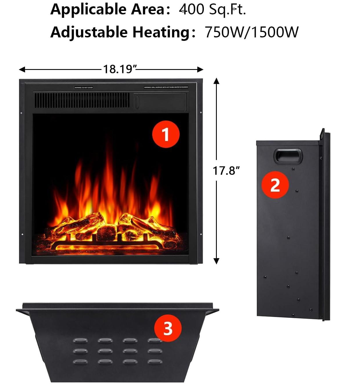 Cowsar Electric Fireplace Heater Wooden Surround Firebox, Remote Control, Adjustable Led Flame, 750W/1500W Freestanding Fireplace