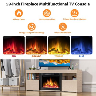 60" Fireplace Tv Stand Mantel Wood Surround Firebox Freestanding Fireplace Heater Infrared Quartz Heater Adjustable Led Flame, Remote Control,L