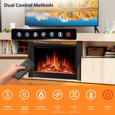 60" Fireplace Tv Stand Mantel Wood Surround Firebox Freestanding Fireplace Heater Infrared Quartz Heater Adjustable Led Flame, Remote Control,L