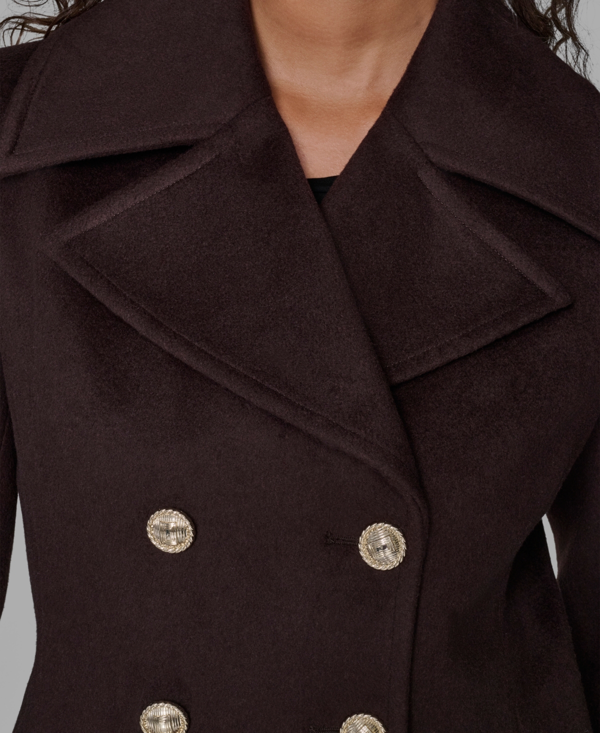 Karl Lagerfeld Women's Dropped Waist Peacoat In Brown