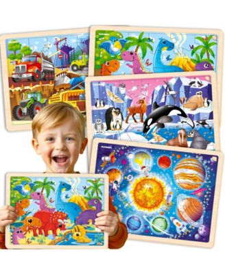 4SET 24 Pcs Wooden Puzzles for Kids Ages 4-6