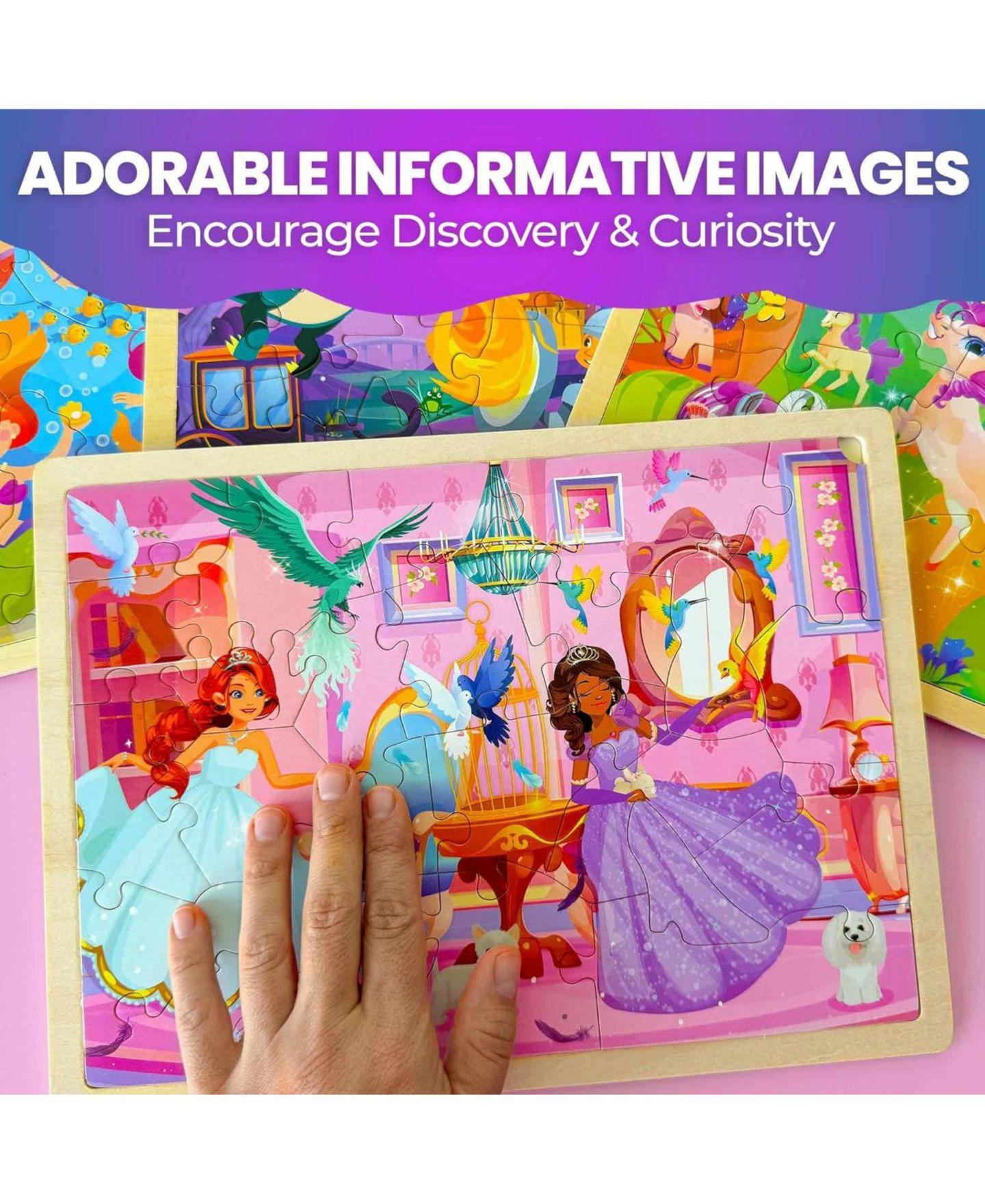 Детские игрушки Quokka Wooden Jigsaw 24-Piece 4-Puzzle Set, Ages 3+, цвет: Mermaids, Princesses — фото 5