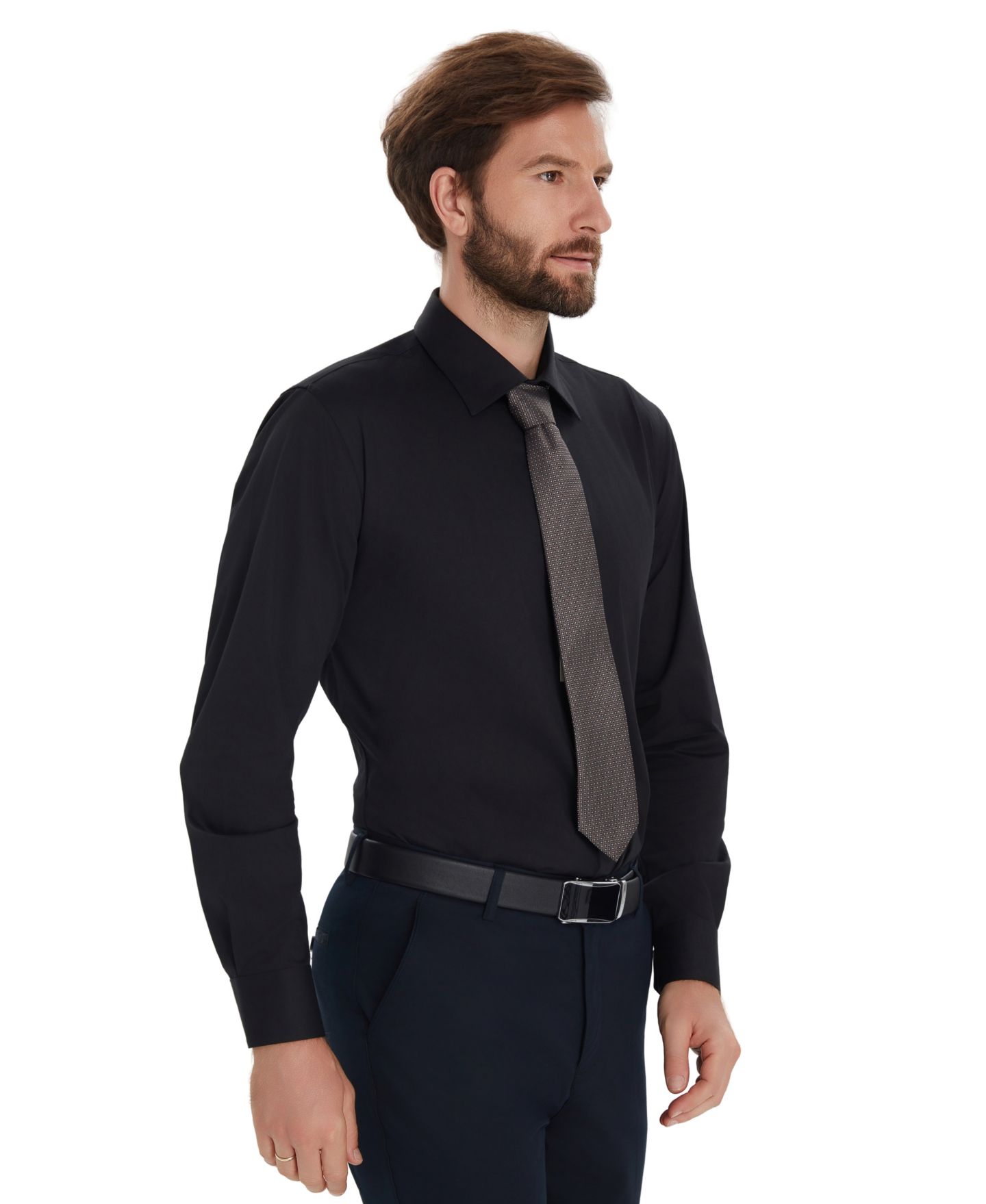 Мужская рубашка Alfani Solid Slim-Fit Dress Shirt, цвет: Чёрный — фото 4