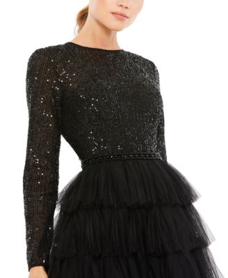 Women's Sequined Layered Tulle A-Line Cocktail Dress