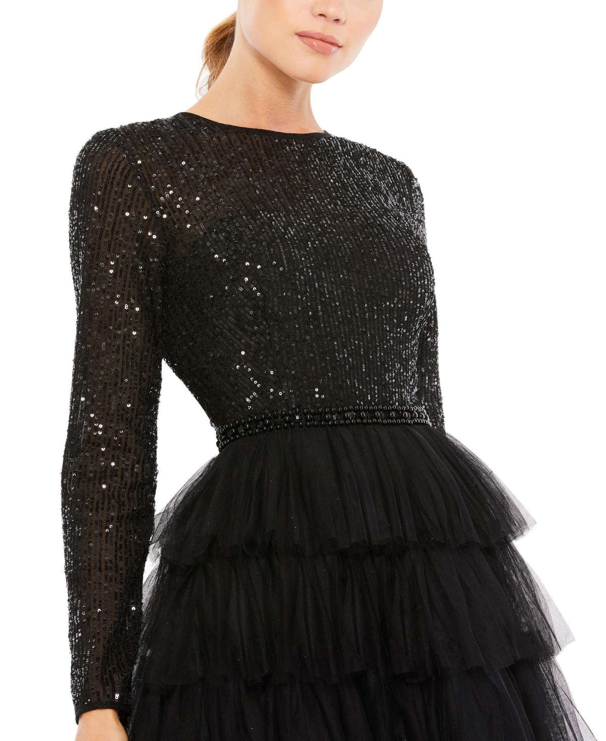 Mac Duggal Women's Sequined Layered Tulle A-Line Cocktail Dress