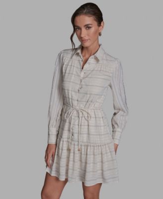 Women's Striped Button-Down Mini Shirt Dress 