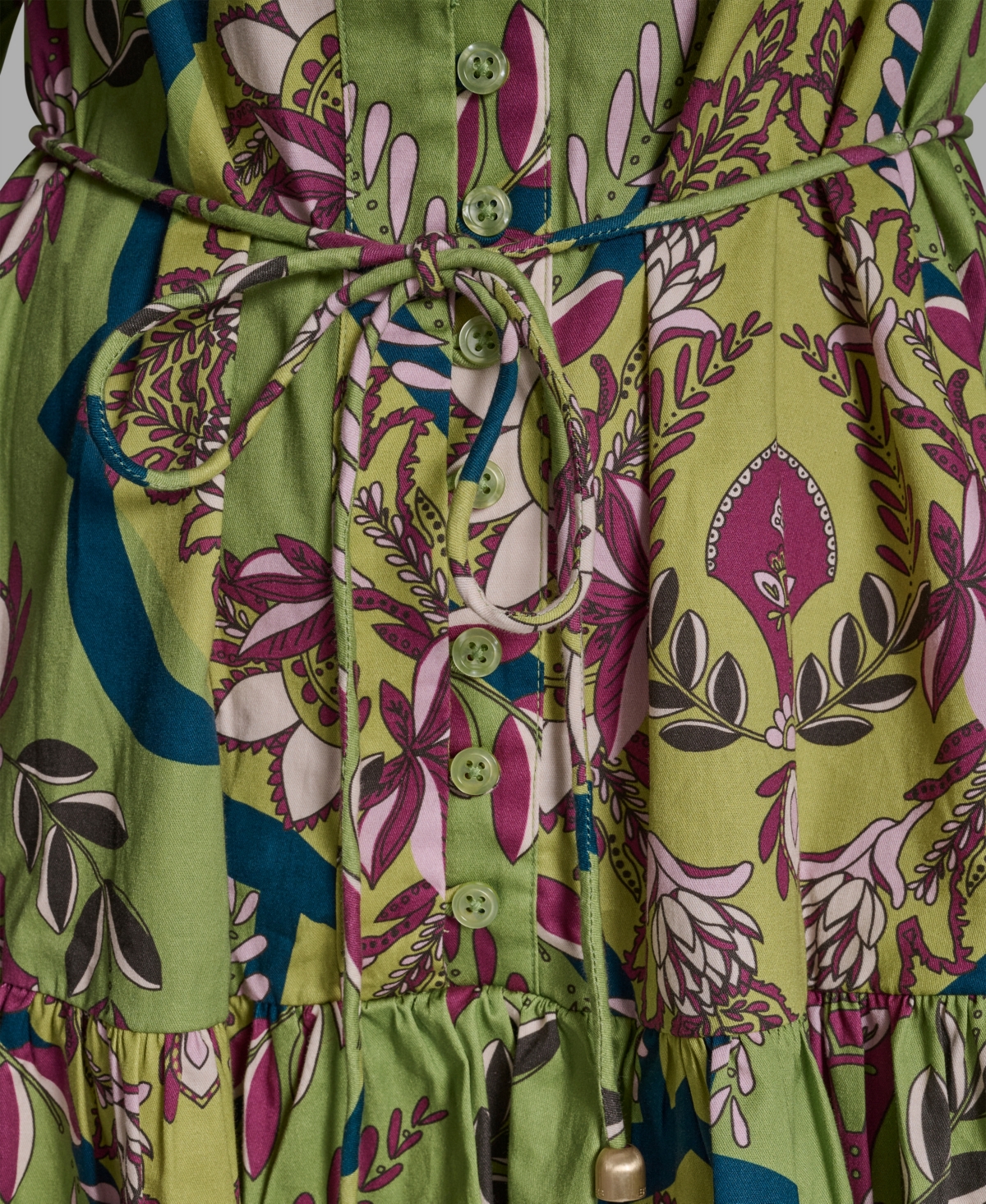 Bcbg Women's Floral Button-Down Mini Dress with Tiered Skirt And Waist Tie