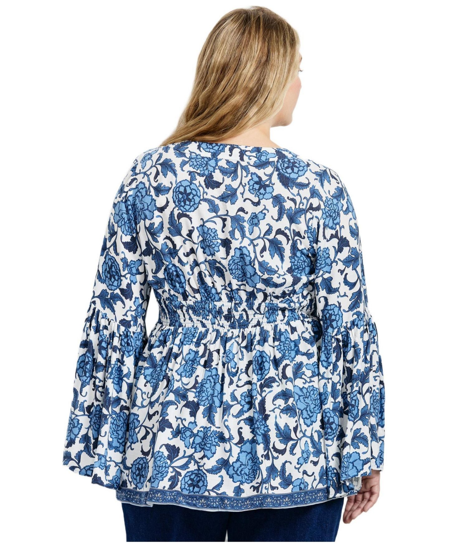 Женский топ Avenue Plus Size Arlo Bell Sleeve Tunic Top, цвет: Синий — фото 2