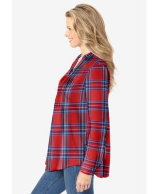 Women's Plus Size Pintucked Flannel Shirt