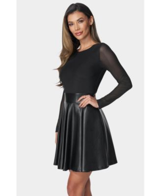 Women's Faux Leather Flare Dress