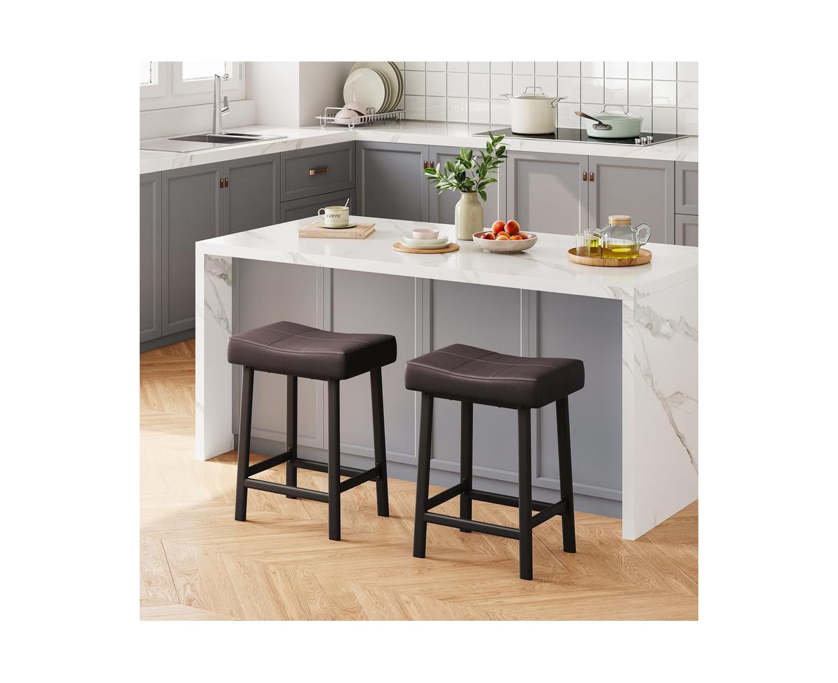 Counter Height Bar Stools Set of 2, 24 Inch Barstools for Kitchen Island Counter, Upholstered Padded Barstools with Curved Surface