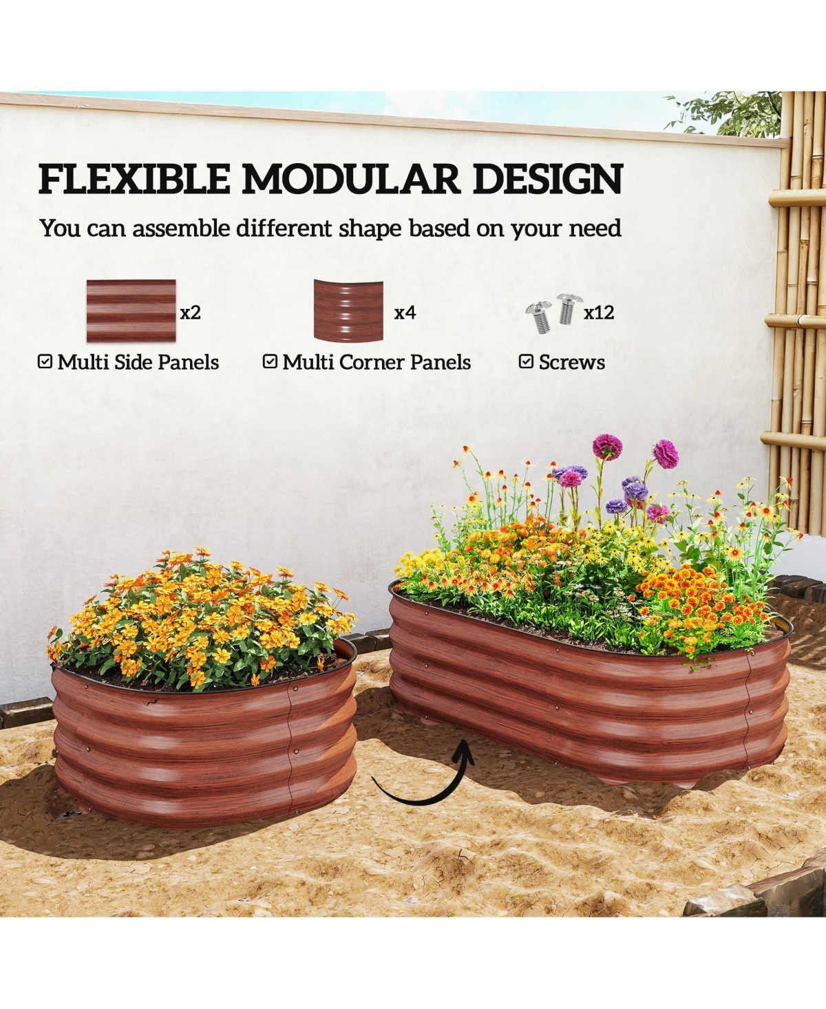 Outsunny Galvanized Raised Garden Bed Planter Box, 4.9' x 2' 1',