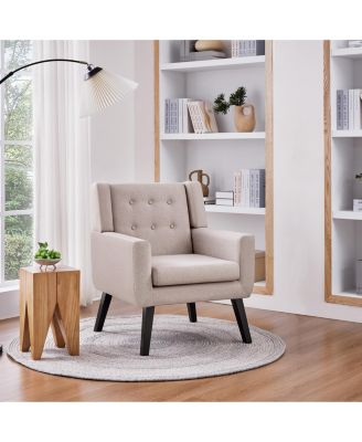 1 Pc  Linen Fabric & Solid Wood  Button Tufted, Removable Cushion  Armchair