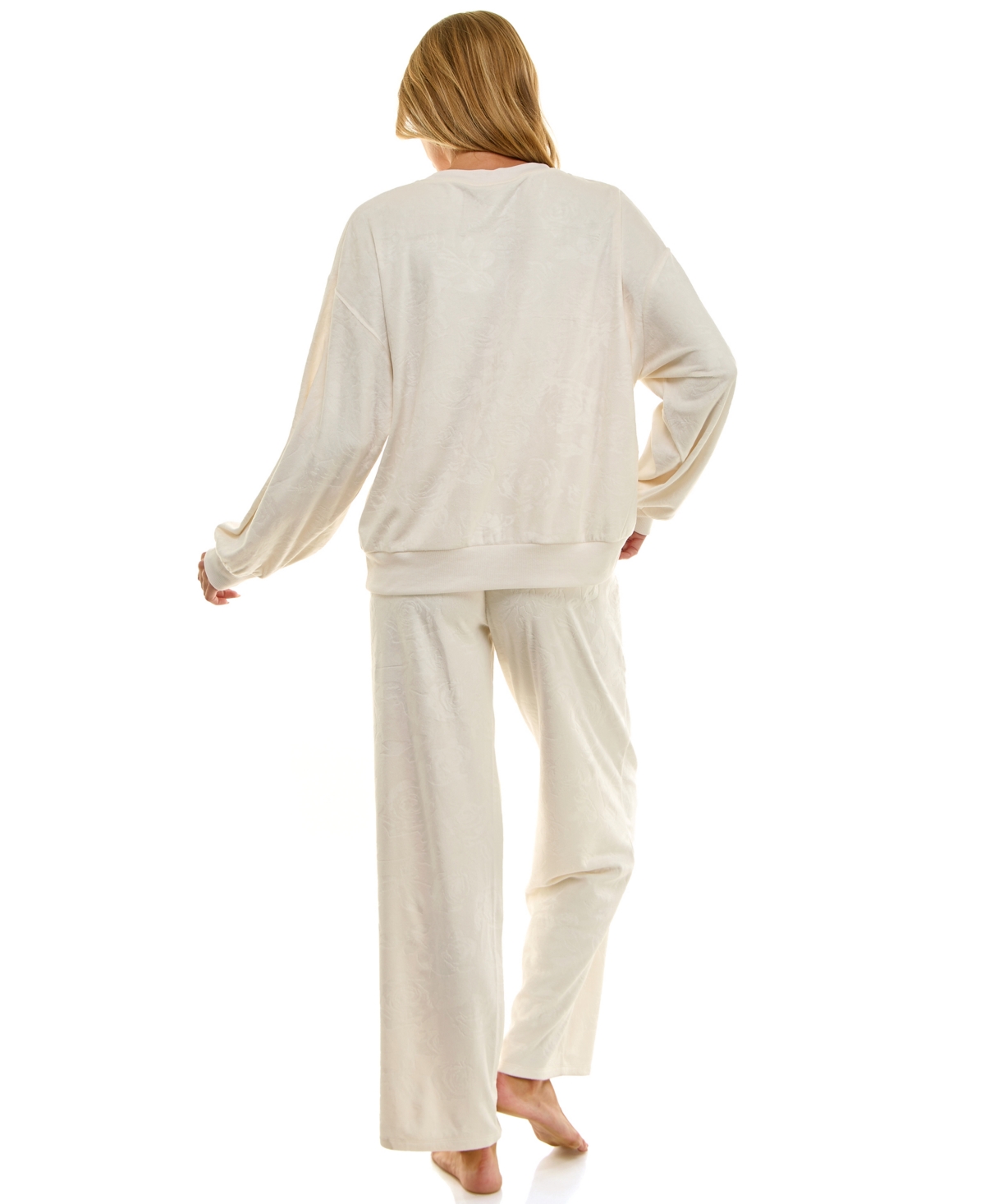 Roudelain Women's Long Sleeve Crew Neck And Pant Set In White
