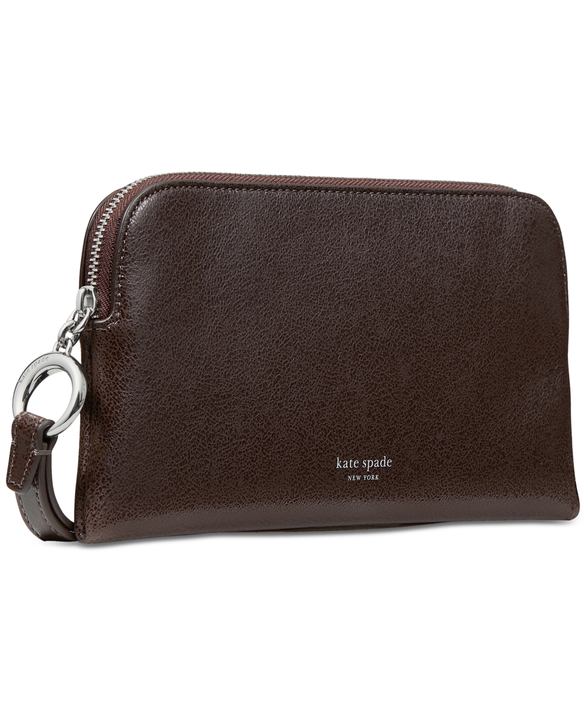 Kate Spade Halo Glazed Leather Wristlet In Brown