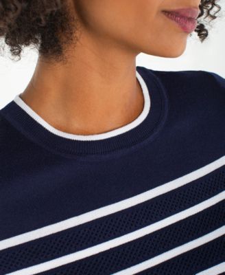 Women's Petite Crewneck Stripe Detail Sweater