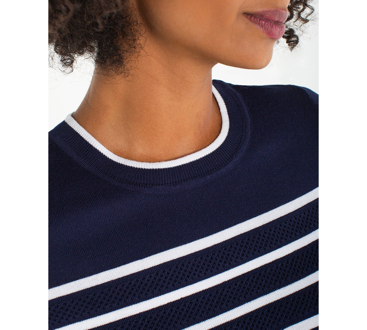 Liverpool Los Angeles Petite Crewneck Stripe Detail Sweater