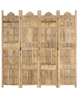 Hand carved 4-Panel Room Divider 63"x65" Solid Mango Wood