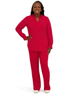 Women's V-Neck Long-Sleeve Top, Regular and Plus Size