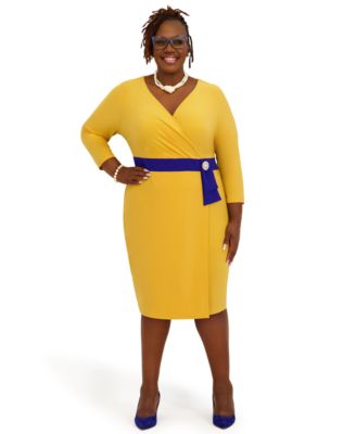 Women's V-Neck Knee Length Wrap Dress, Regular and Plus Size