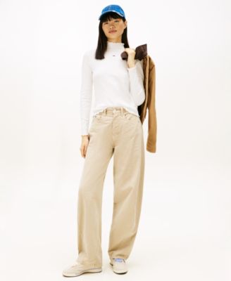 Women's Slim Ribbed Lettuce Edge Mock Neck Top