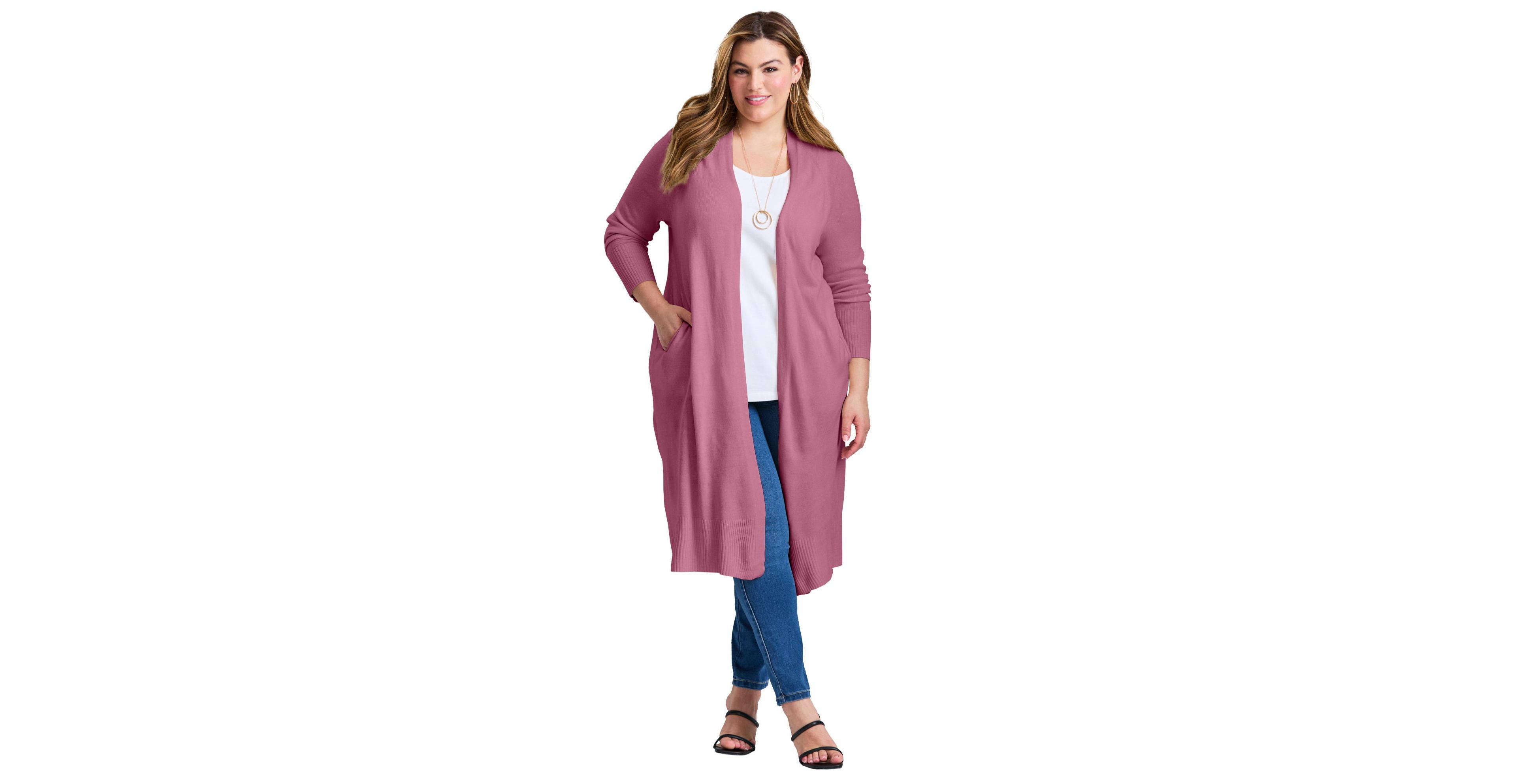 Avenue Women's Plus Raglan Sleeve Duster Cardigan