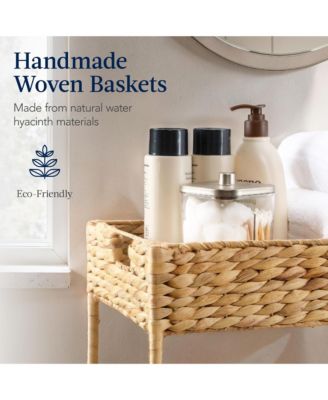 3-Tier Water Hyacinth Rolling Utility Cart w/ Weaved Baskets