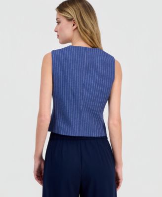 Women's Pinstripe V-Neck Vest, Macy's Exclusive