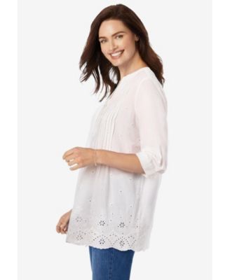 Women's Plus Size Embroidered Pintuck Tunic