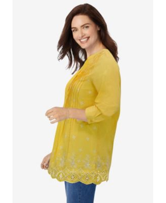 Women's Plus Size Embroidered Pintuck Tunic