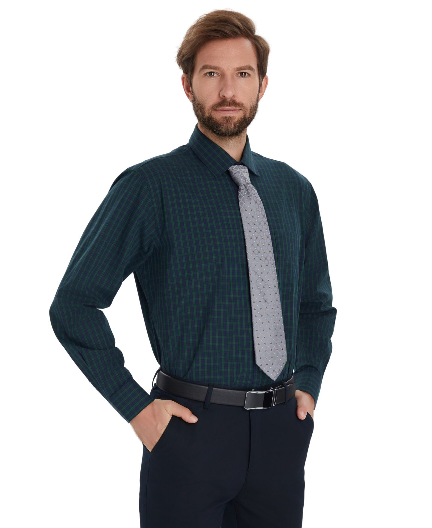 Мужская рубашка Club Room Mini Blackwatch Regular-Fit Dress Shirt, цвет: Тёмно-синий — фото 1