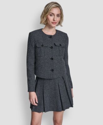 DKNY - Women's Collarless Cropped 4-Button Jacket