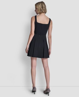 Dkny Womens Button Front Vest Top Pleated Mini Skirt In Blue