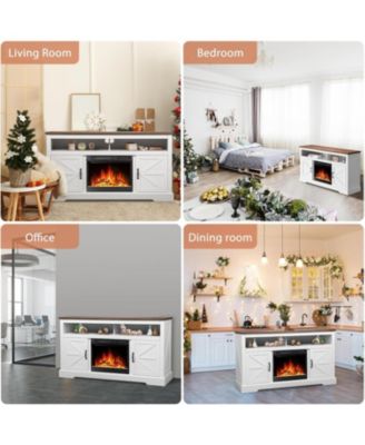 Electric Fireplace with Mantel-60'',Wall Mounted Recessed/Insert Fireplace Heater, 4 Flame Colors &12 Crystal Bed Colors with  Remote Control