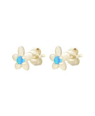 Flower Stud Earrings With Lab-Grown Opal in Plated Sterling