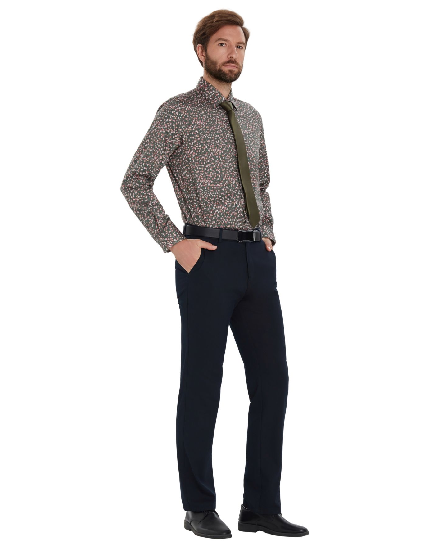 Мужская рубашка Bar III Front Floral Print Dress Shirt, цвет: Тёмно-зелёный — фото 2