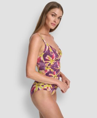 Women's Crossover Tummy Control Ruched One-Piece Swimsuit