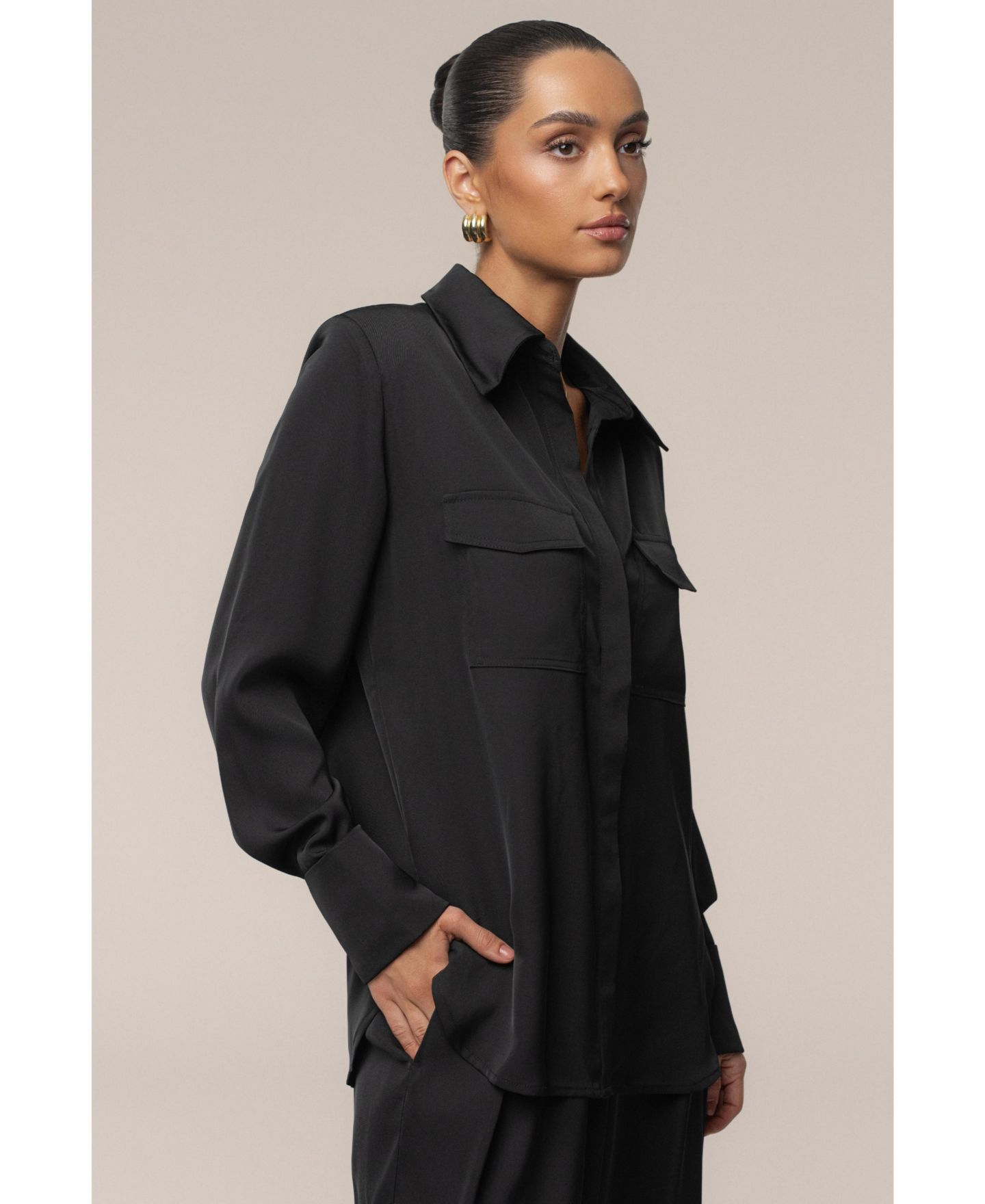 Женский топ JLUXLABEL Regular size Misty Button Up., цвет: Чёрный — фото 5