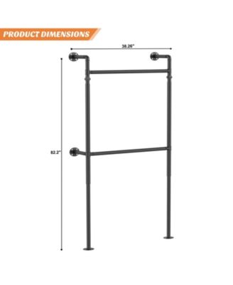 3.5-13.5 FT Reversible Wall Mounted Industrial Metal Pipe Clothing Rack for Hanging Clothes