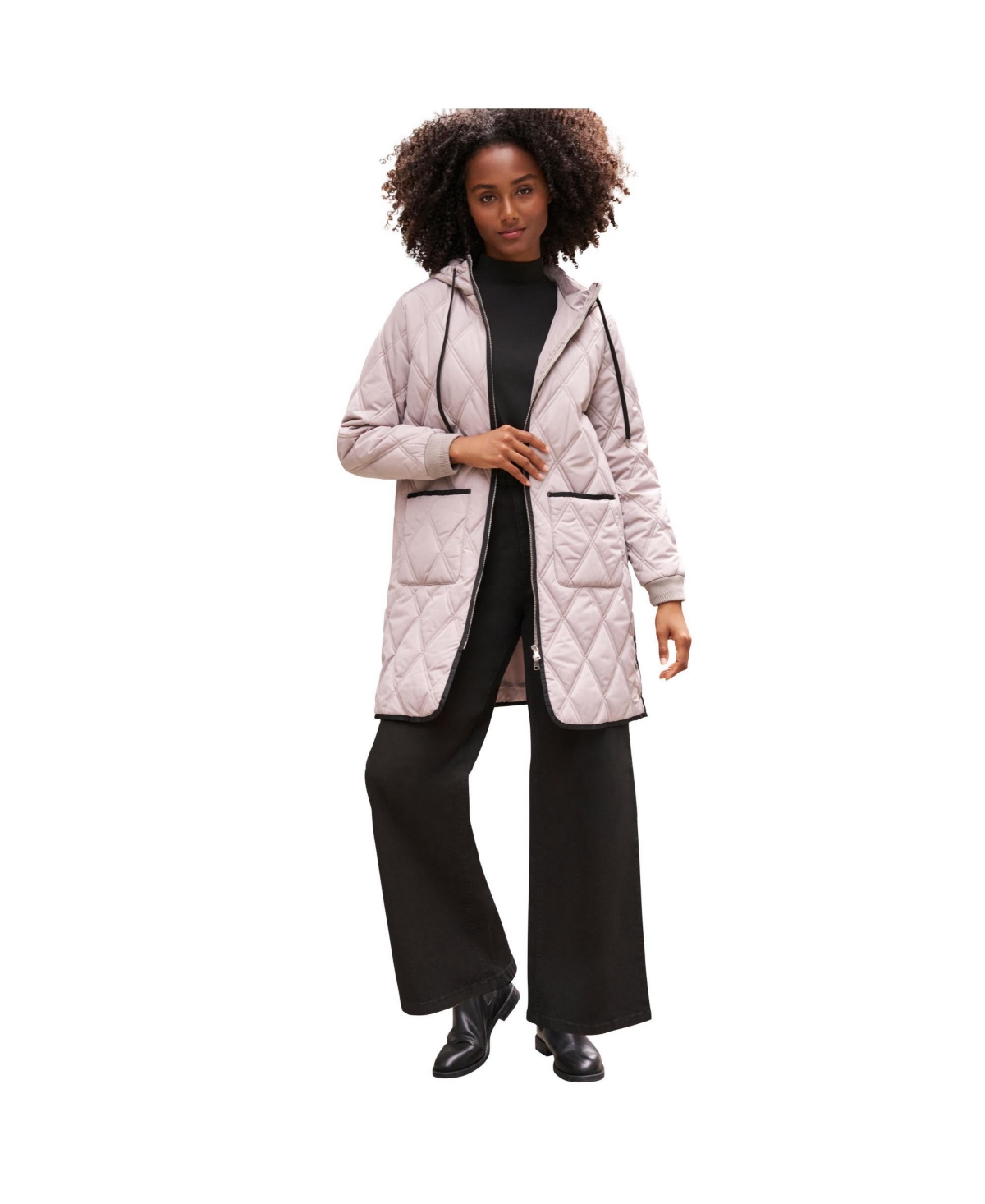 ellos Women's Long Quilted Hooded Jacket