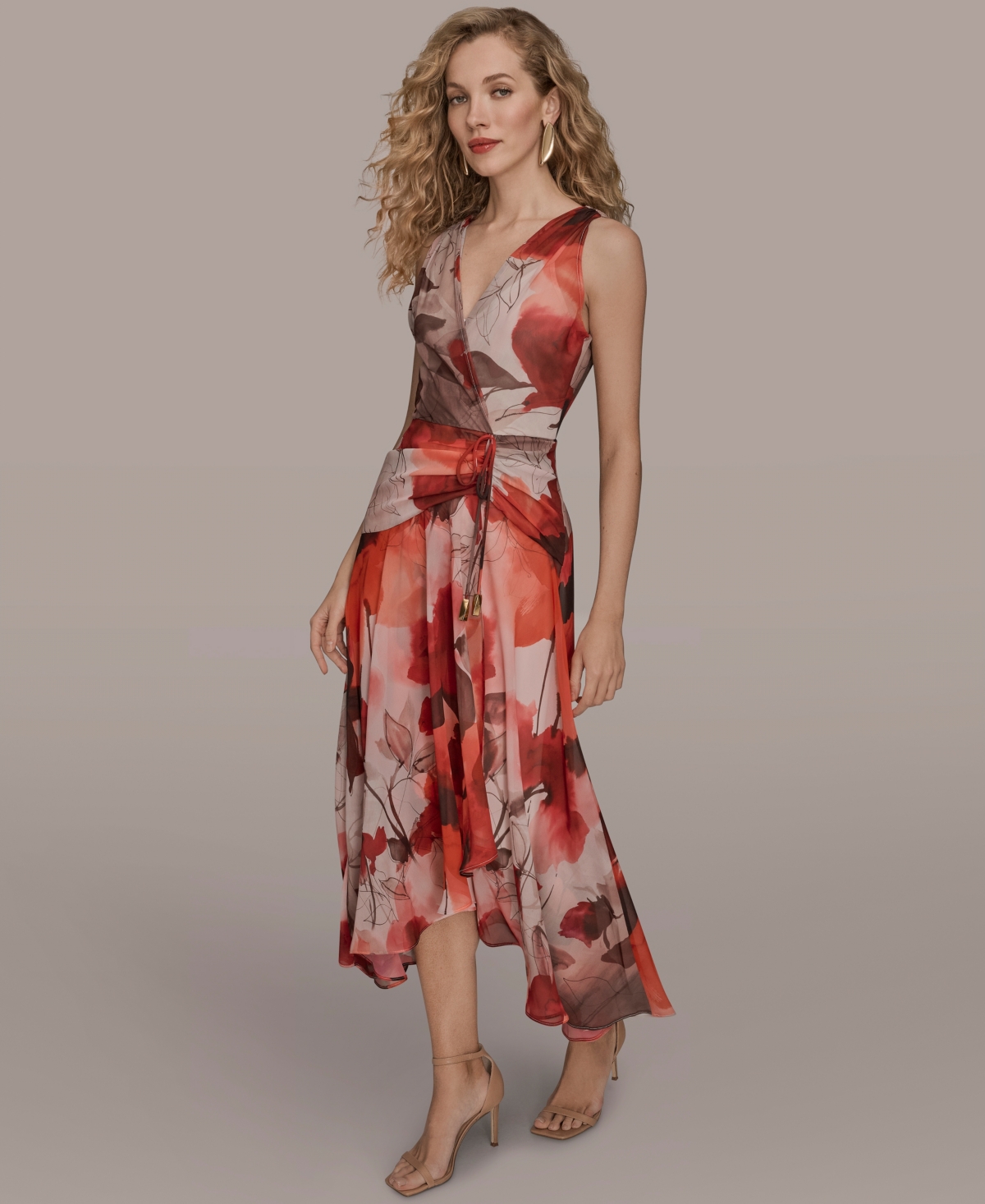 Donna Karan Women's Faux Wrap Floral A-line Midi Dress In Red