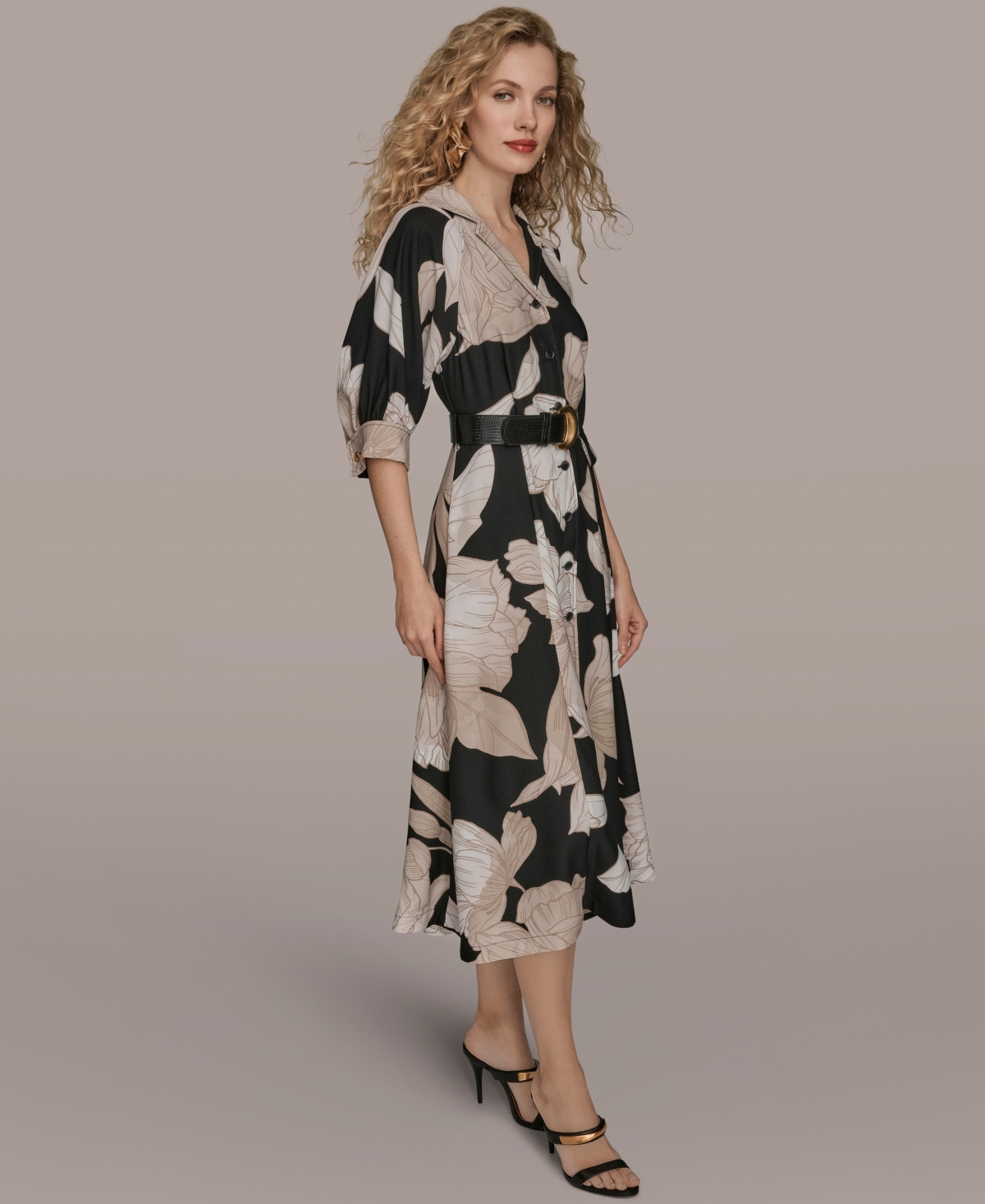 Donna Karan New York Floral Belted Shirtdress In Multi