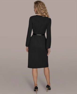 Women's Long-Sleeve Belted Midi Dress