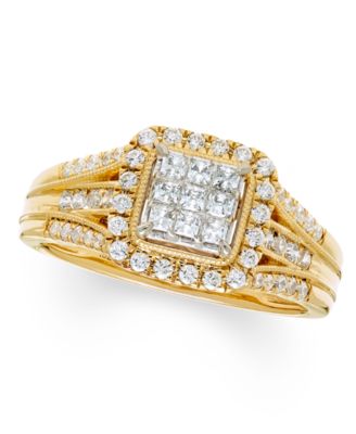 Diamond Multi Princess Halo Ring (1/2 ct. t.w.) in 14k Two-Tone Gold