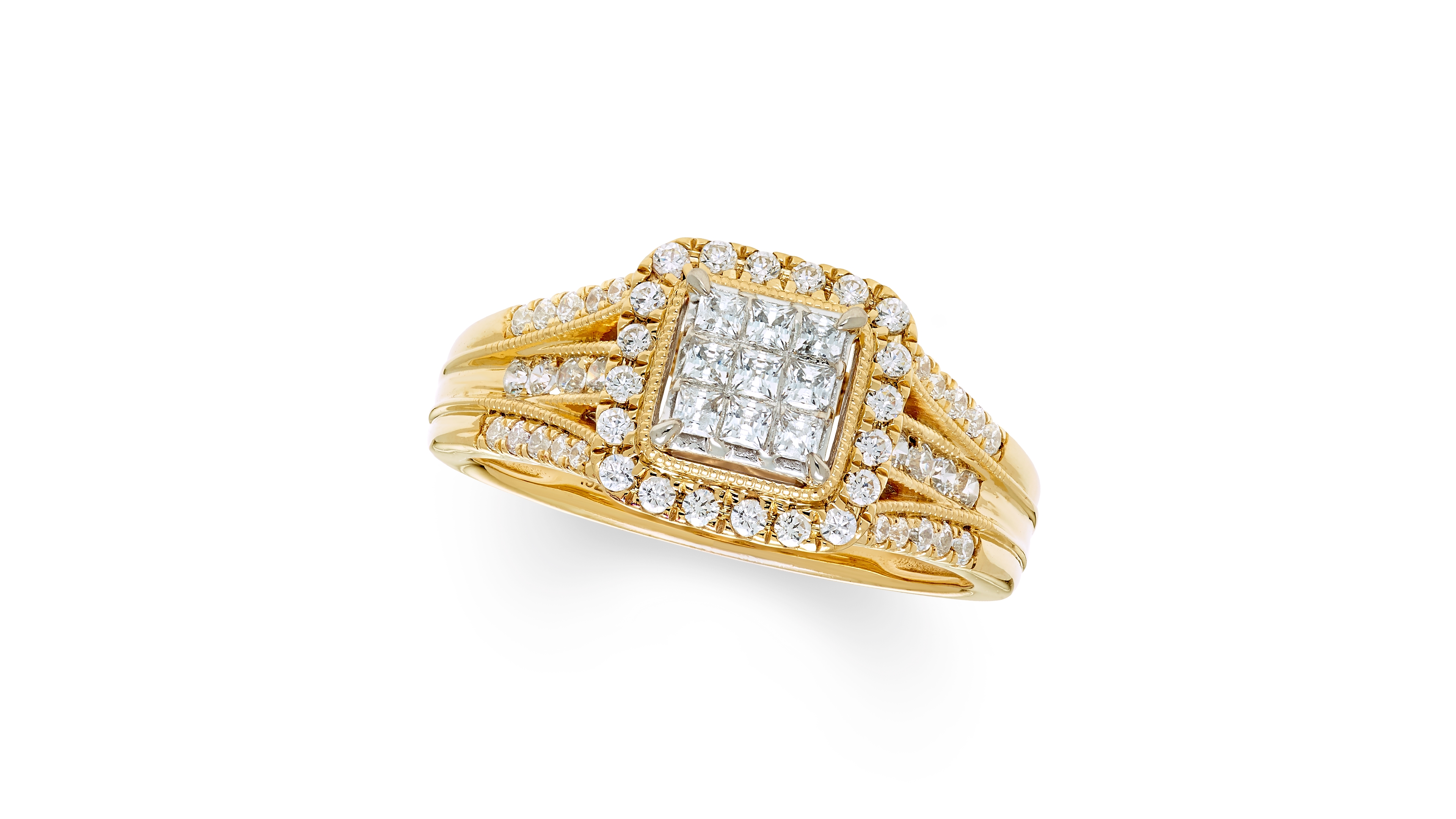 Macy's Diamond Multi Princess Halo Ring (1/2 ct. t.w.) in 14k Two-Tone Gold