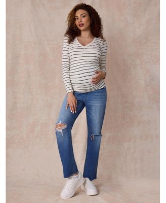 Women's V-Neck Side-Ruched Maternity Long Sleeve Tee